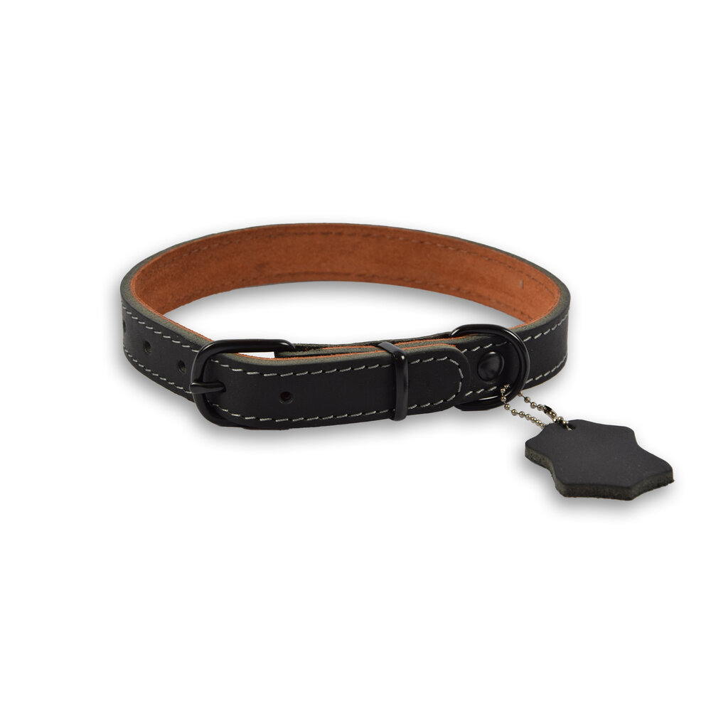 Discountershop Zwarte Verstelbare Lederen Halsband voor Honden en Katten - Maat M - 2cm Breed Discountershop Zwarte Verstelbare Lederen Halsband voor Honden en Katten - Maat M - 2cm Breed