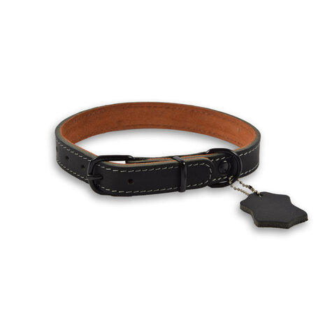 Discountershop Zwarte Verstelbare Lederen Halsband voor Honden en Katten - Maat M - 2cm Breed Discountershop Zwarte Verstelbare Lederen Halsband voor Honden en Katten - Maat M - 2cm Breed