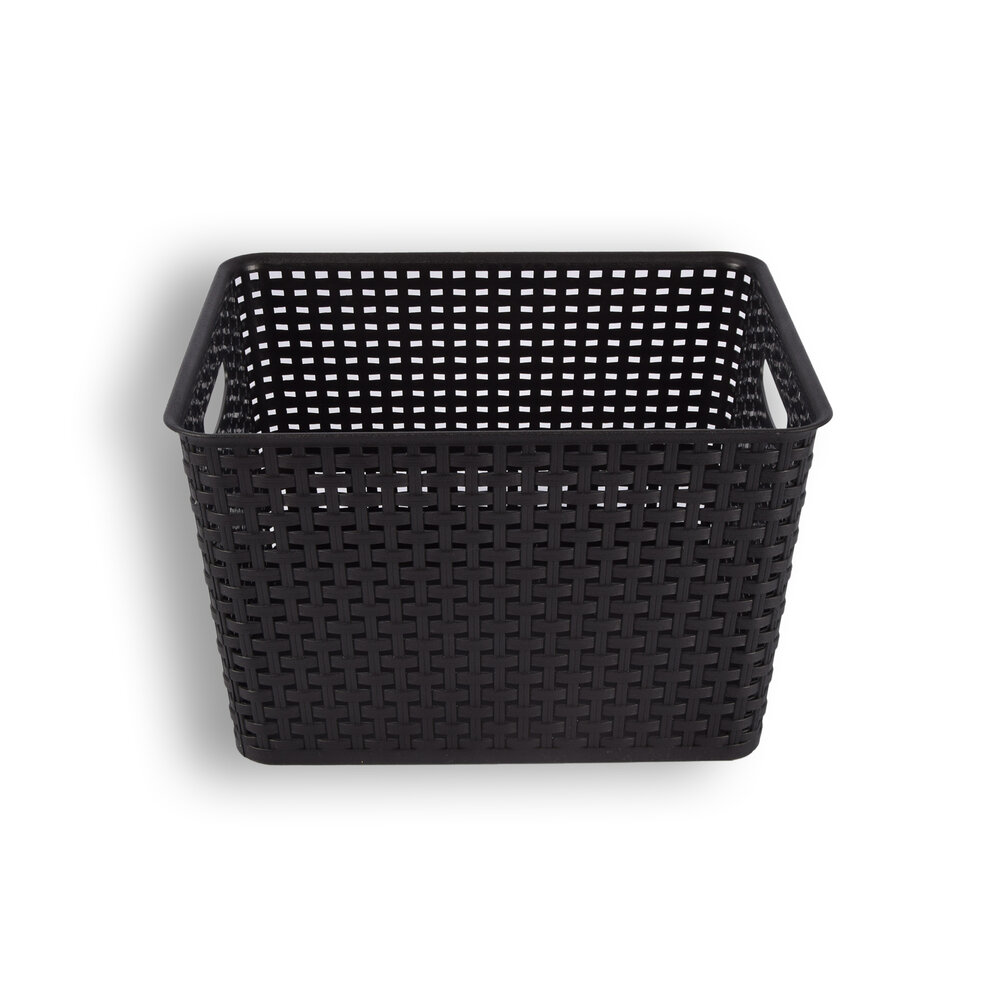 Discountershop Rattan Storage Basket Black - Plastic - Rectangular - 20 liters - 22x29.50x36 cm - Ideal for Vegetables, Toys, and More Discountershop Rattan Storage Basket Black - Plastic - Rectangular - 20 liters - 22x29.50x36 cm - Ideal for Vegetables, Toys, and More