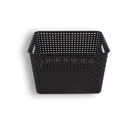 Discountershop Rattan Storage Basket Black - Plastic - Rectangular - 20 liters - 22x29.50x36 cm - Ideal for Vegetables, Toys, and More Discountershop Rattan Storage Basket Black - Plastic - Rectangular - 20 liters - 22x29.50x36 cm - Ideal for Vegetables, Toys, and More