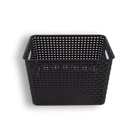 Discountershop Rattan Storage Basket Black - Plastic - Rectangular - 20 liters - 22x29.50x36 cm - Ideal for Vegetables, Toys, and More Discountershop Rattan Storage Basket Black - Plastic - Rectangular - 20 liters - 22x29.50x36 cm - Ideal for Vegetables, Toys, and More