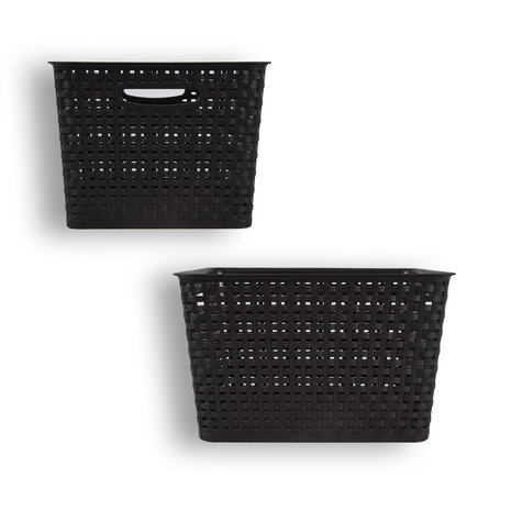 Discountershop Rattan Storage Basket Black - Plastic - Rectangular - 20 liters - 22x29.50x36 cm - Ideal for Vegetables, Toys, and More Discountershop Rattan Storage Basket Black - Plastic - Rectangular - 20 liters - 22x29.50x36 cm - Ideal for Vegetables, Toys, and More