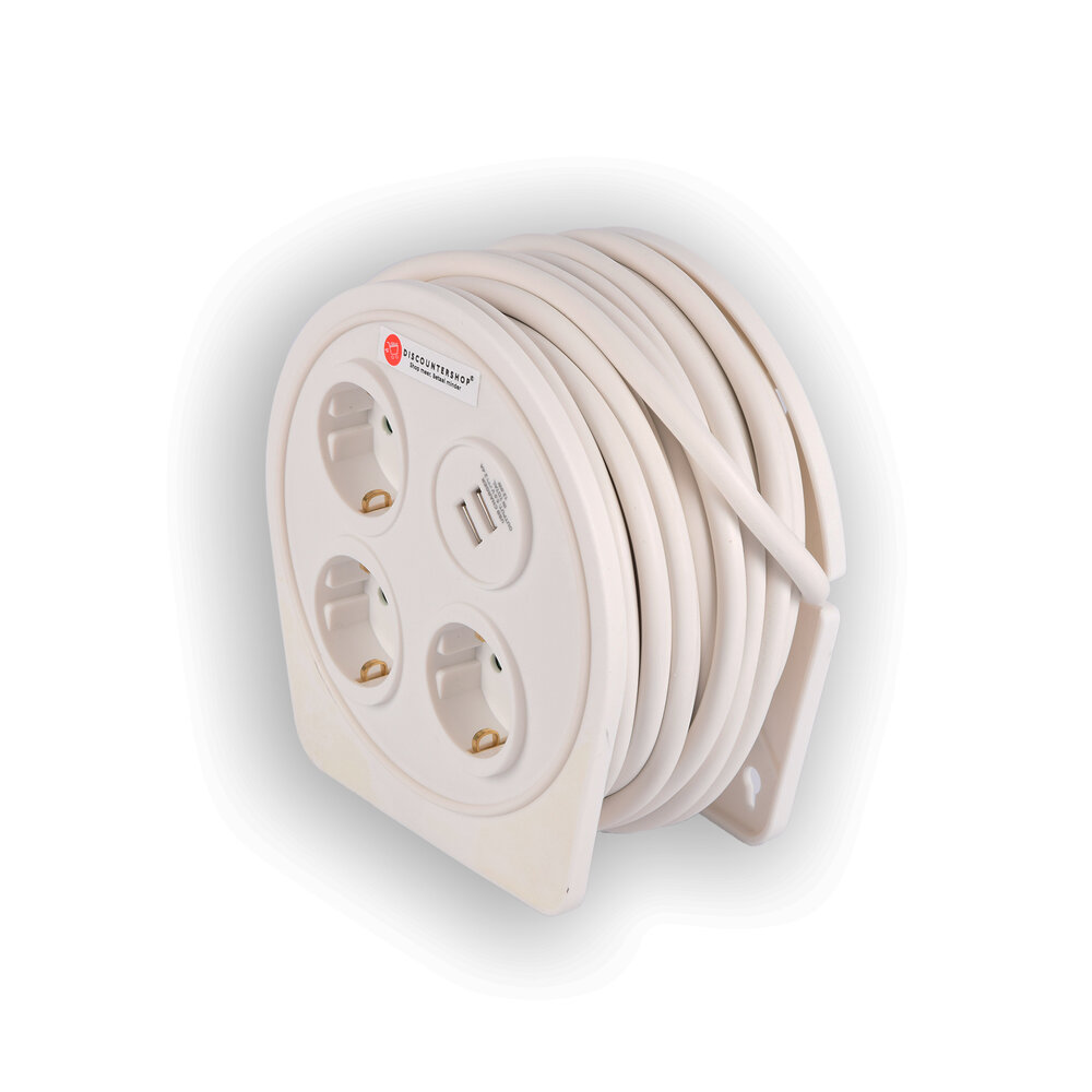 Discountershop Kwalitatief Verlengsnoer met Stekkerdoos van Kunststof - Wit - Discountershop - 10Mtr - 1100W - 2.4AMP - USB Charger Output Discountershop Kwalitatief Verlengsnoer met Stekkerdoos van Kunststof - Wit - Discountershop - 10Mtr - 1100W - 2.4AMP - USB Charger Output