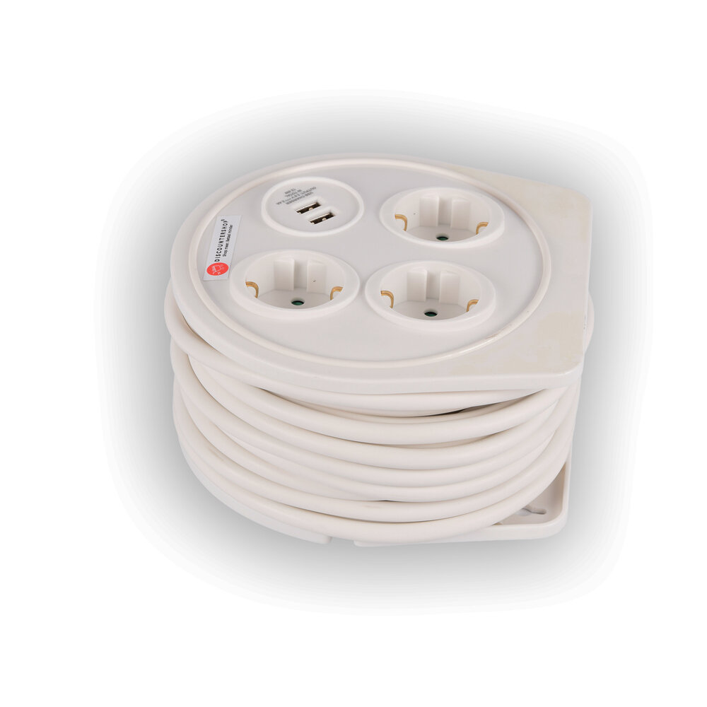 Discountershop High-quality Extension Cord with Plastic Power Strip - White - Discountershop - 10Mtr - 1100W - 2.4AMP - USB Charger Output Discountershop High-quality Extension Cord with Plastic Power Strip - White - Discountershop - 10Mtr - 1100W - 2.4AMP - USB Charger Output