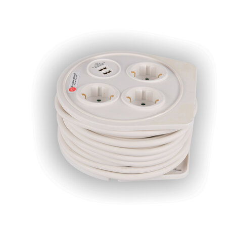 Discountershop High-quality Extension Cord with Plastic Power Strip - White - Discountershop - 10Mtr - 1100W - 2.4AMP - USB Charger Output Discountershop High-quality Extension Cord with Plastic Power Strip - White - Discountershop - 10Mtr - 1100W - 2.4AMP - USB Charger Output
