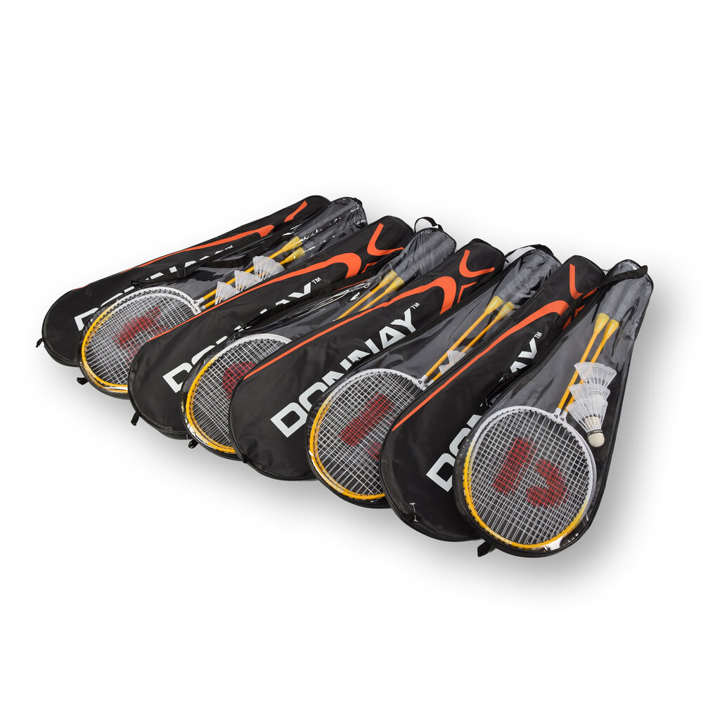 Discountershop Badminton Set for 16 Players with 16 Yellow Aluminium Rackets, 24 Bioplastic Shuttlecocks and Storage Bags for Schools and Groups