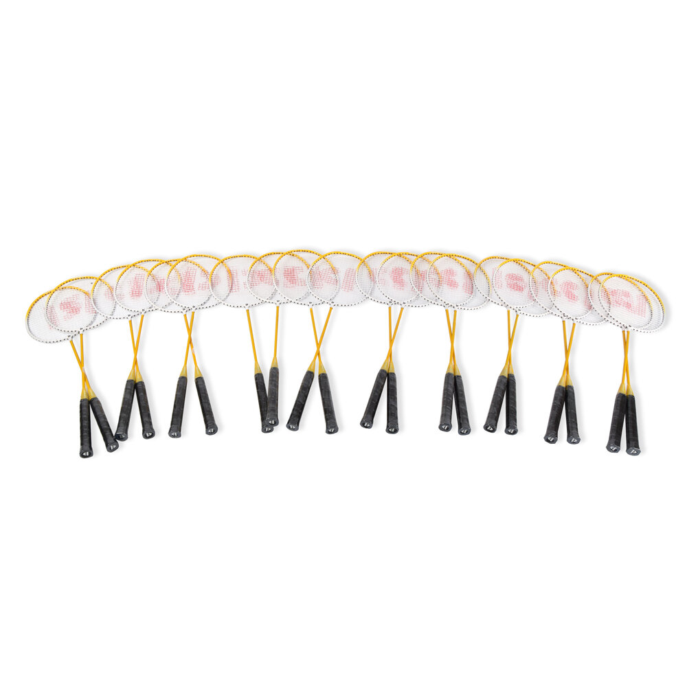 Discountershop Value Pack Badminton Set for 20 Players with 20 Yellow Aluminium Rackets, 30 Bioplastic Shuttlecocks and Storage Bags for Groups Discountershop Value Pack Badminton Set for 20 Players with 20 Yellow Aluminium Rackets, 30 Bioplastic Shuttlecocks and Storage Bags for Groups