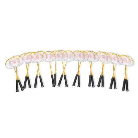 Discountershop Value Pack Badminton Set for 20 Players with 20 Yellow Aluminium Rackets, 30 Bioplastic Shuttlecocks and Storage Bags for Groups Discountershop Value Pack Badminton Set for 20 Players with 20 Yellow Aluminium Rackets, 30 Bioplastic Shuttlecocks and Storage Bags for Groups