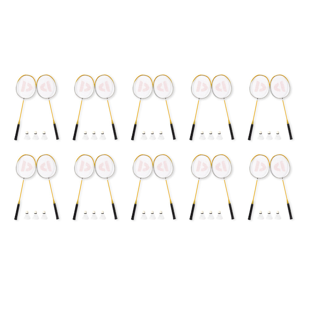 Discountershop Value Pack Badminton Set for 20 Players with 20 Yellow Aluminium Rackets, 30 Bioplastic Shuttlecocks and Storage Bags for Groups Discountershop Value Pack Badminton Set for 20 Players with 20 Yellow Aluminium Rackets, 30 Bioplastic Shuttlecocks and Storage Bags for Groups
