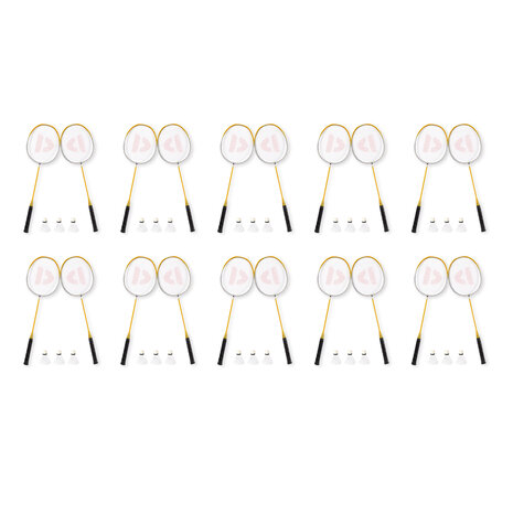 Discountershop Value Pack Badminton Set for 20 Players with 20 Yellow Aluminium Rackets, 30 Bioplastic Shuttlecocks and Storage Bags for Groups Discountershop Value Pack Badminton Set for 20 Players with 20 Yellow Aluminium Rackets, 30 Bioplastic Shuttlecocks and Storage Bags for Groups
