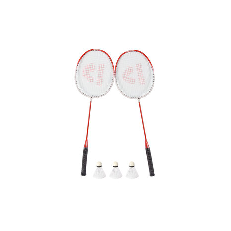 Discountershop Badminton Set with Red Rackets and Shuttlecocks – 67 x 20 cm Metal Badminton Rackets for Gardens, Camping, Recreation and Groups