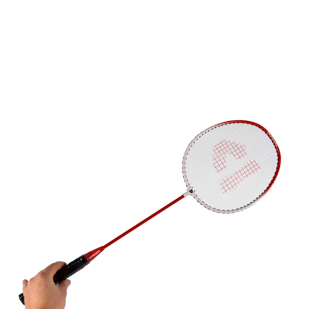 Discountershop Badmintonset met rode rackets en shuttles – metalen badmintonrackets van 67 x 20 cm voor tuin, camping, recreatie en groepen