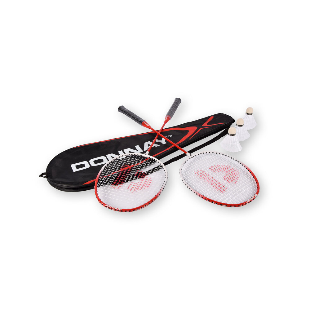 Discountershop Badmintonset voor 16 personen – 16 rode badmintonrackets van 67 x 20 cm met 24 shuttles voor school, camping en groepen