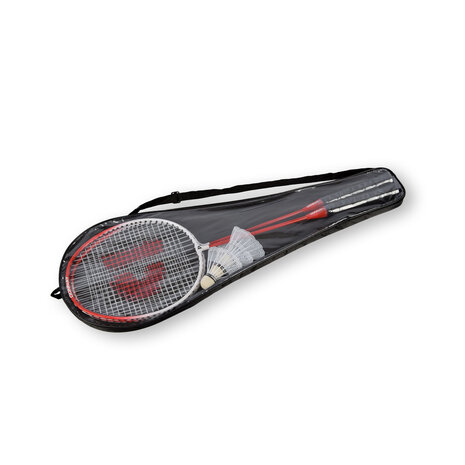 Discountershop Badmintonset voor 16 personen – 16 rode badmintonrackets van 67 x 20 cm met 24 shuttles voor school, camping en groepen
