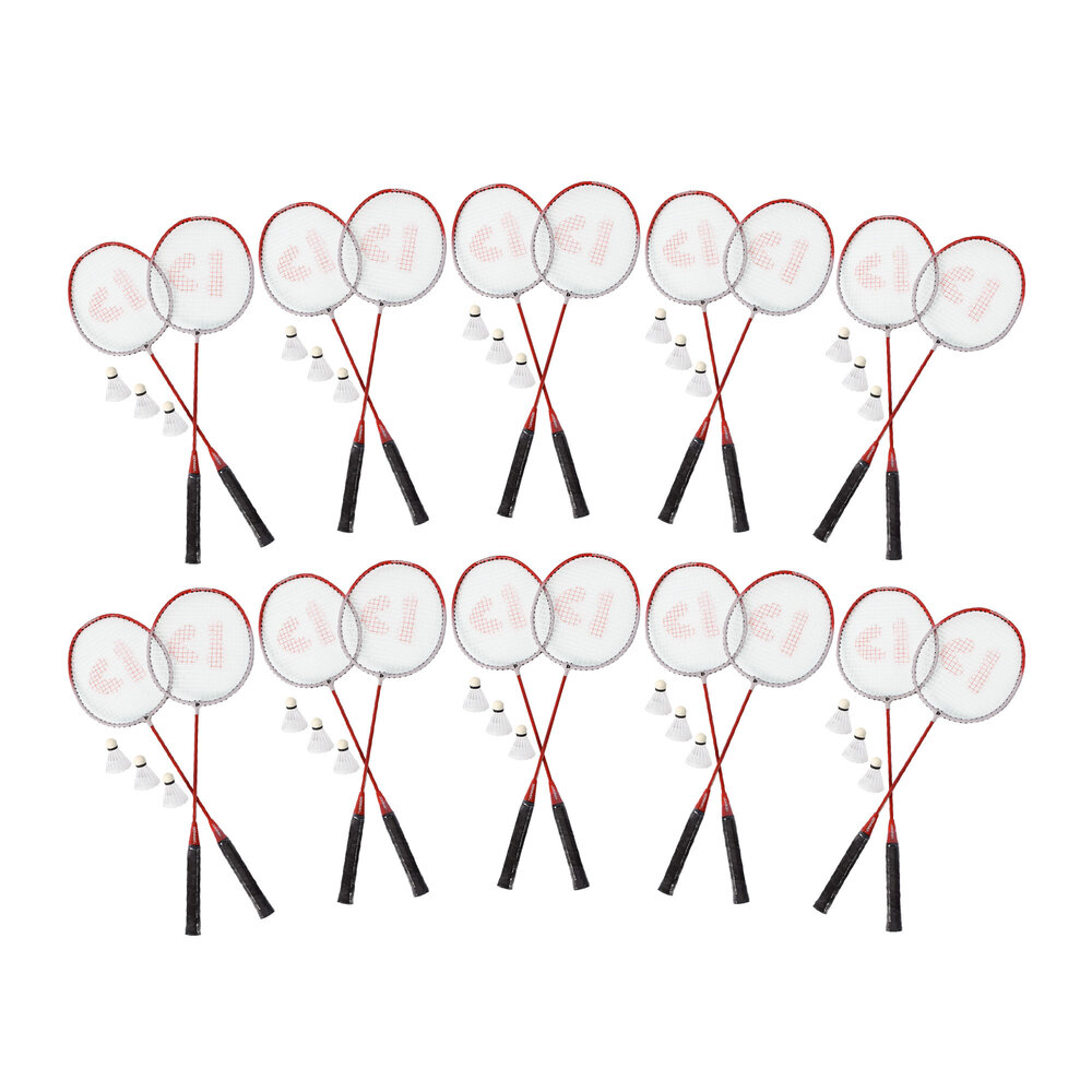 Discountershop Badminton Set for 20 Players – 20 Red 67 x 20 cm Rackets with 30 Shuttlecocks for Schools, Clubs and Group Events