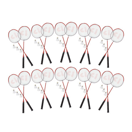 Discountershop Badminton Set for 20 Players – 20 Red 67 x 20 cm Rackets with 30 Shuttlecocks for Schools, Clubs and Group Events