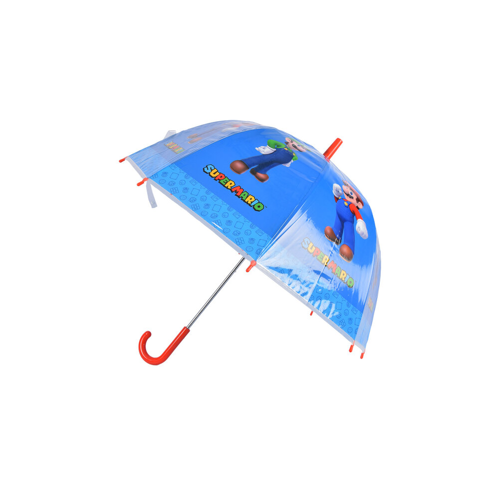 Merkloos Super Mario-Luigi Kinderparaplu in Blauw & Rood | Kunststof en Aluminium | Diameter 70cm | Lengte 66.5cm | Niet Automatisch | Ideaal vanaf 3 Jaar | Perfect voor Origineel Geschenk