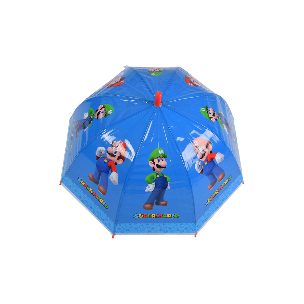 Merkloos Super Mario-Luigi Kids Umbrella in Blue & Red | Plastic and Aluminum | Diameter 70cm | Length 66.5cm | Non-Automatic | Ideal from Age 3 | Perfect for Original Gift