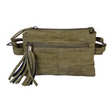 Bicky Bernard  Damestas PU Leer | Schoudertasje - Olive - 4 Vakken, 8 Creditcardvakjes - 18cm x 6cm x 12cm - Crossbody Tas Bicky Bernard  Damestas PU Leer | Schoudertasje - Olive - 4 Vakken, 8 Creditcardvakjes - 18cm x 6cm x 12cm - Crossbody Tas