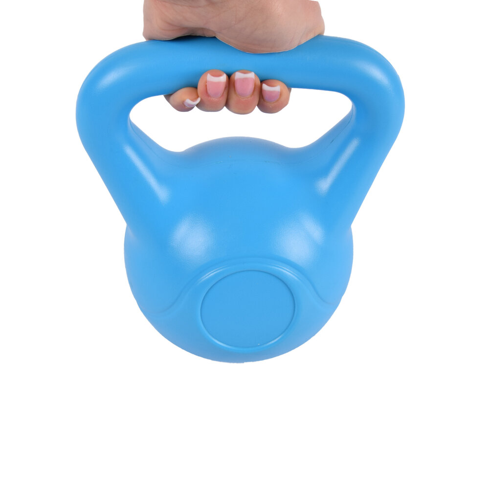 Discountershop Professionele Kettlebell 4kg Blauw | 20 cm Hoog, 18 cm Breed | Hoogwaardige Kunststof en Cement Gevuld Trainingsgewicht voor Kracht en Cardio Training