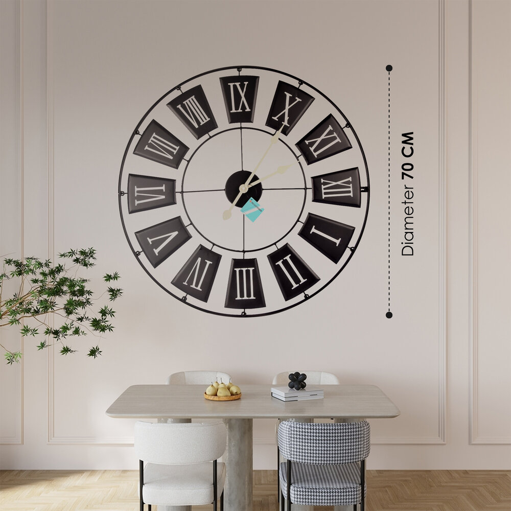Discountershop Modern Black Metal Wall Clock | 70 cm Diameter | 2.5cm Thickness | Elegant Clock for Office, Living Room, Bedroom and Kitchen | Large Wall Clock with AA Battery Discountershop Modern Black Metal Wall Clock | 70 cm Diameter | 2.5cm Thickness | Elegant Clock for Office, Living Room, Bedroom and Kitchen | Large Wall Clock with AA Battery