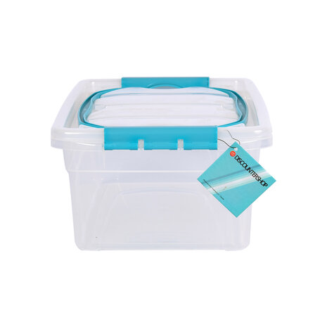 Discountershop Opbergbox met Deksel - Transparant & Sky Blauw | 30cm x 20.5cm x 12.5cm - 5L | kerstballen opbergbox Discountershop Opbergbox met Deksel - Transparant & Sky Blauw | 30cm x 20.5cm x 12.5cm - 5L | kerstballen opbergbox