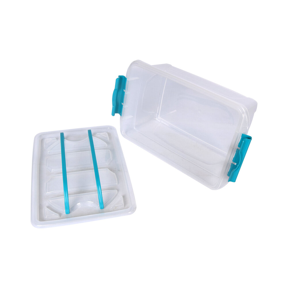 Discountershop Set of 3 Stylish Stackable Storage Boxes with Lid - Transparent & Sky Blue - 30cm x 20.5cm x 12.5cm - 5L – Plastic Discountershop Set of 3 Stylish Stackable Storage Boxes with Lid - Transparent & Sky Blue - 30cm x 20.5cm x 12.5cm - 5L – Plastic