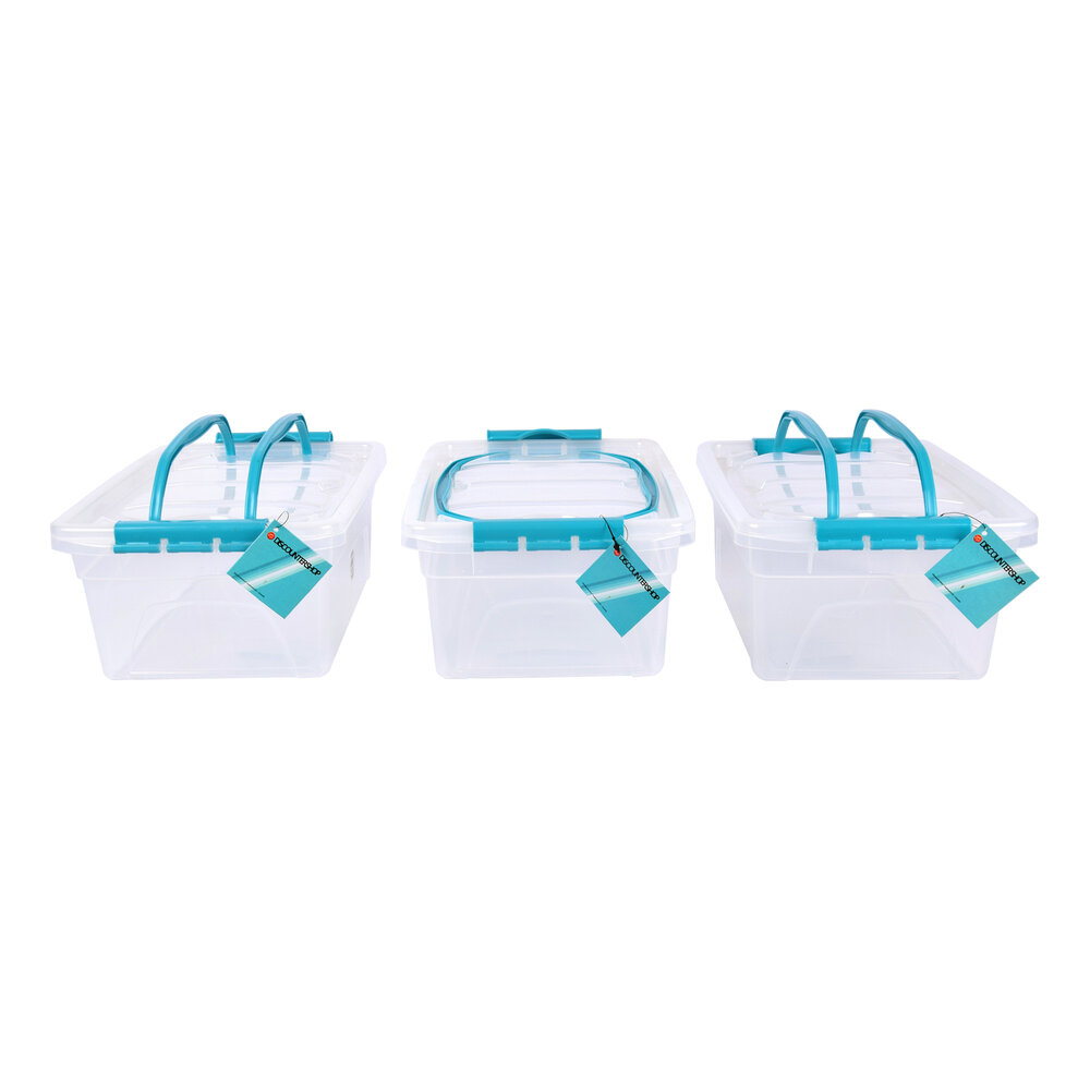 Discountershop Set van 3 Stijlvolle Stapelbare Opbergboxen met Deksel - Transparant & Sky Blauw - 30cm x 20.5cm x 12.5cm - 5L – Kunststof Discountershop Set van 3 Stijlvolle Stapelbare Opbergboxen met Deksel - Transparant & Sky Blauw - 30cm x 20.5cm x 12.5cm - 5L – Kunststof