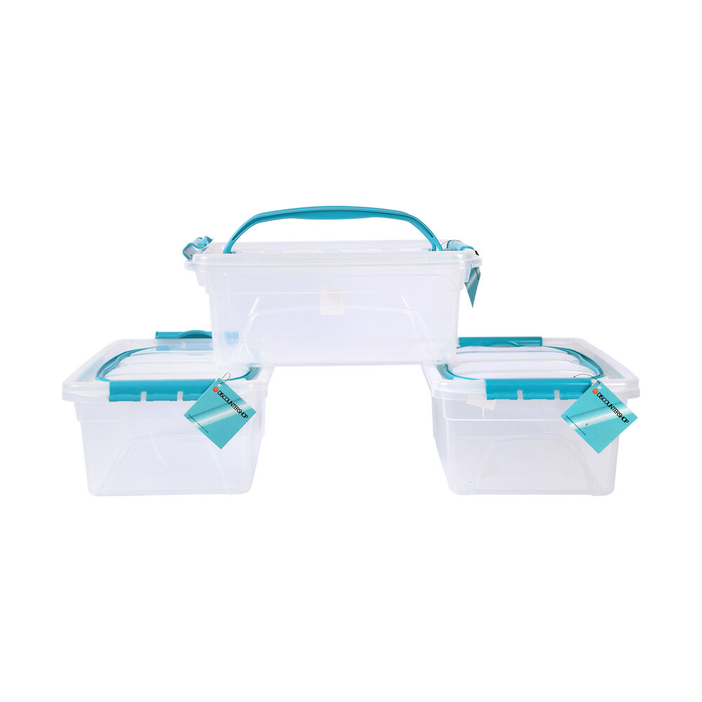Discountershop Set van 3 Stijlvolle Stapelbare Opbergboxen met Deksel - Transparant & Sky Blauw - 30cm x 20.5cm x 12.5cm - 5L – Kunststof Discountershop Set van 3 Stijlvolle Stapelbare Opbergboxen met Deksel - Transparant & Sky Blauw - 30cm x 20.5cm x 12.5cm - 5L – Kunststof