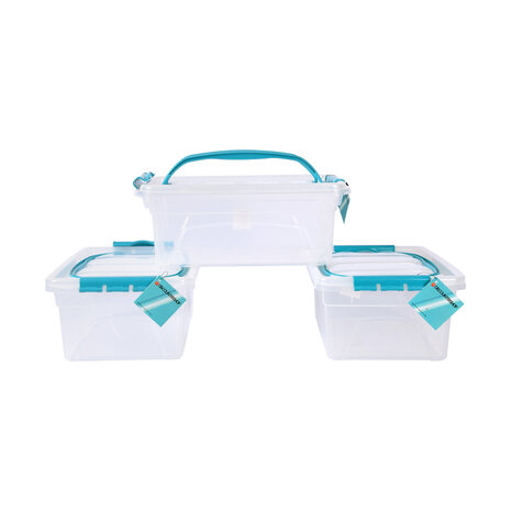 Discountershop Set van 3 Stijlvolle Stapelbare Opbergboxen met Deksel - Transparant & Sky Blauw - 30cm x 20.5cm x 12.5cm - 5L – Kunststof Discountershop Set van 3 Stijlvolle Stapelbare Opbergboxen met Deksel - Transparant & Sky Blauw - 30cm x 20.5cm x 12.5cm - 5L – Kunststof