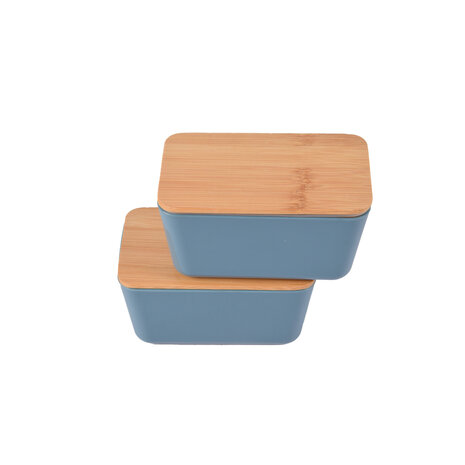Discountershop Compact Blue Storage Box - Bamboo Lid - Fresh Food Containers - Wood, Plastic, Rubber - 2 pieces Discountershop Compact Blue Storage Box - Bamboo Lid - Fresh Food Containers - Wood, Plastic, Rubber - 2 pieces