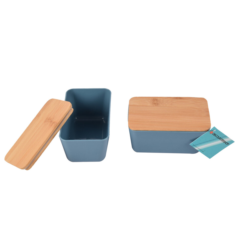 Discountershop Compact Blue Storage Box - Bamboo Lid - Fresh Food Containers - Wood, Plastic, Rubber - 2 pieces Discountershop Compact Blue Storage Box - Bamboo Lid - Fresh Food Containers - Wood, Plastic, Rubber - 2 pieces