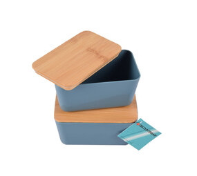 Discountershop Compacte Blauwe Bewaardoos - Bamboe Deksel - Vershouddozen - Hout, Plastic, Rubber - 2 stuks Discountershop Compacte Blauwe Bewaardoos - Bamboe Deksel - Vershouddozen - Hout, Plastic, Rubber - 2 stuks