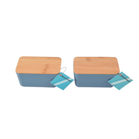 Discountershop Compacte Blauwe Bewaardoos - Bamboe Deksel - Vershouddozen - Hout, Plastic, Rubber - 2 stuks Discountershop Compacte Blauwe Bewaardoos - Bamboe Deksel - Vershouddozen - Hout, Plastic, Rubber - 2 stuks