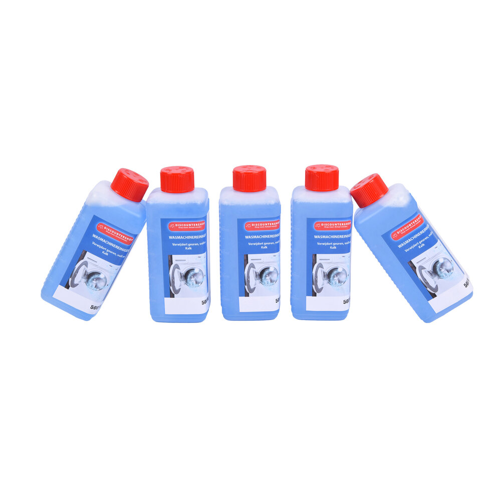 Discountershop Krachtige Blauwe Wasmachinereiniger - 5 Flessen van 500ml - Duurzaam Kunststof - Effectief Reinigingsmiddel Discountershop Krachtige Blauwe Wasmachinereiniger - 5 Flessen van 500ml - Duurzaam Kunststof - Effectief Reinigingsmiddel