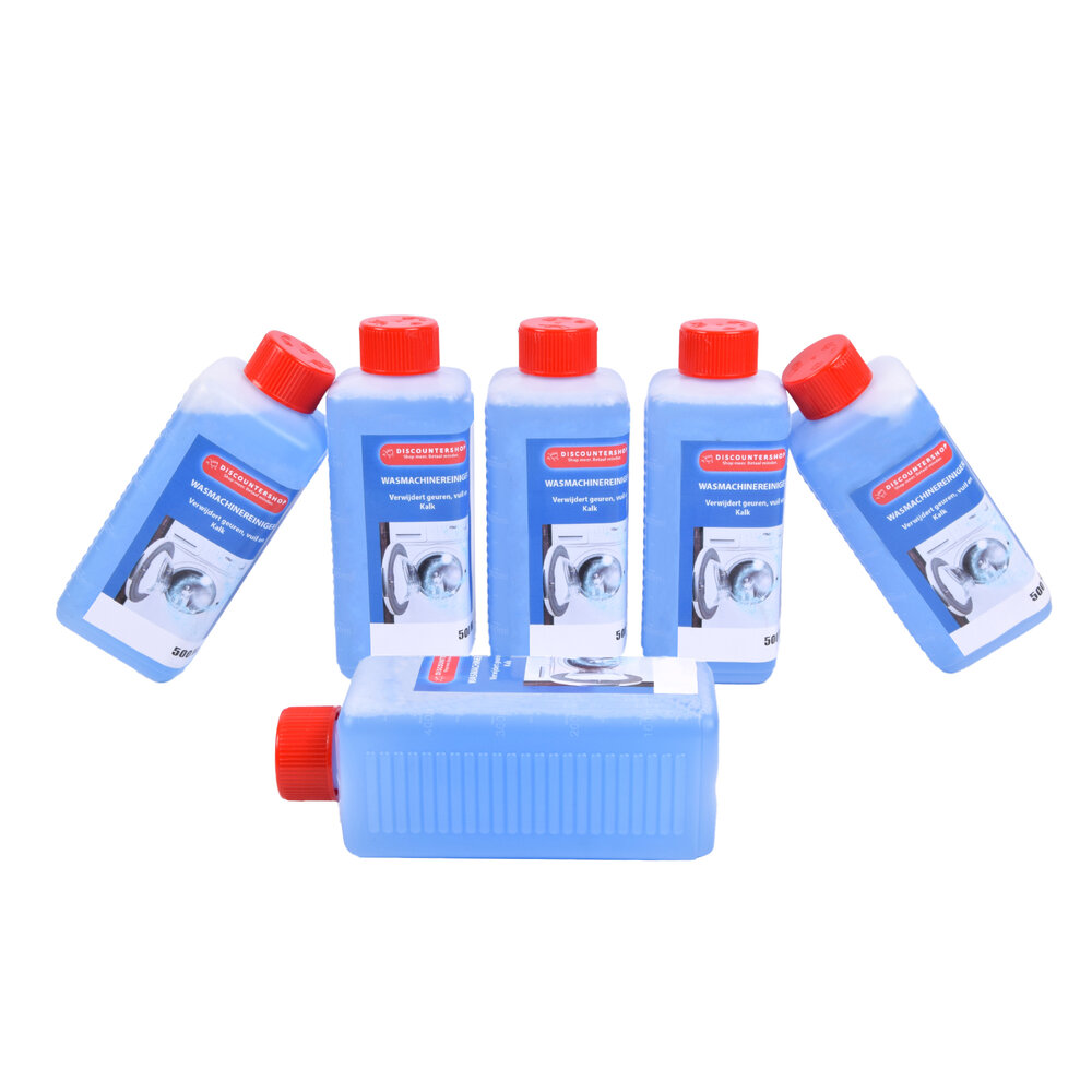 Discountershop Verfrissende Blauwe Reiniger voor Wasmachines - 6 Flessen van 500ml - Reinigingsoplossing voor een Vlekkeloze Machine Discountershop Verfrissende Blauwe Reiniger voor Wasmachines - 6 Flessen van 500ml - Reinigingsoplossing voor een Vlekkeloze Machine