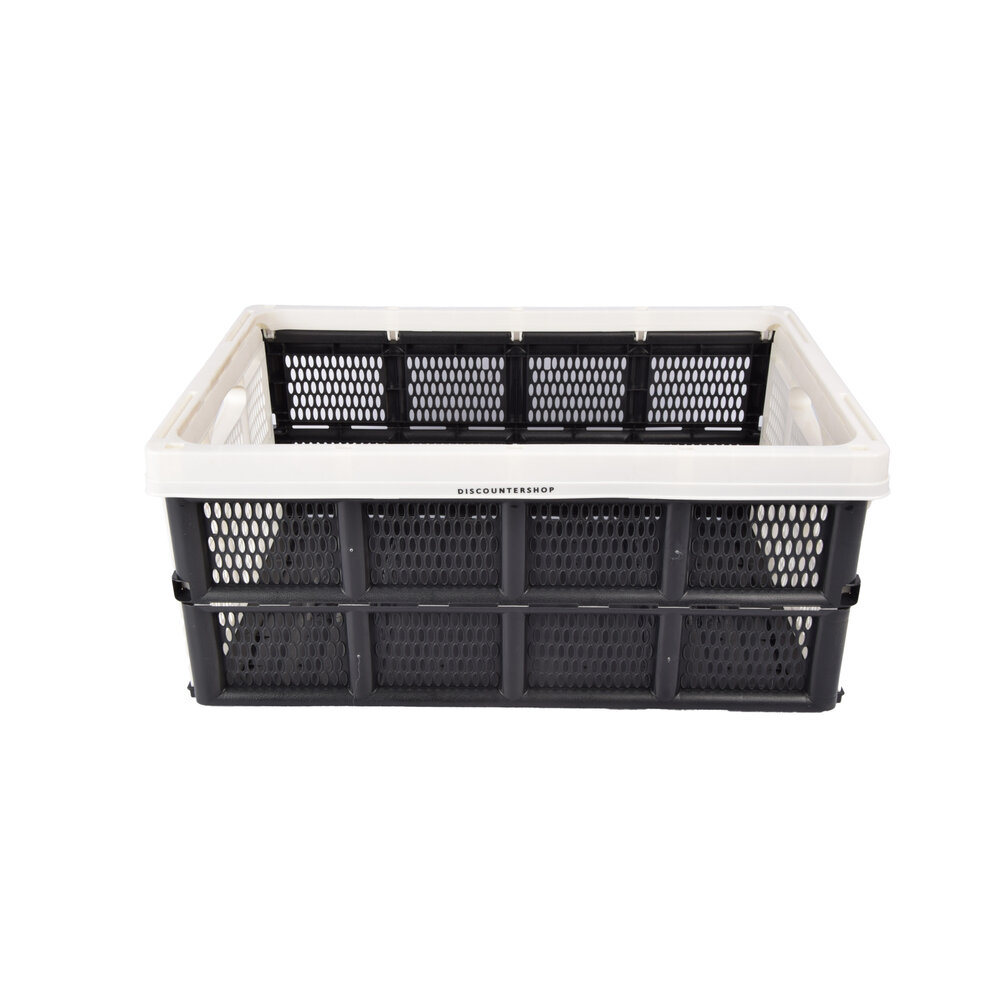 Discountershop Folding Crate with Soft-touch Handles | White Plastic | L50cm x W21cm x H33cm | Stackable Storage Basket for Bathroom, Kitchen, Office | 32 Liters | Easy to Use and Store Valuables Discountershop Folding Crate with Soft-touch Handles | White Plastic | L50cm x W21cm x H33cm | Stackable Storage Basket for Bathroom, Kitchen, Office | 32 Liters | Easy to Use and Store Valuables
