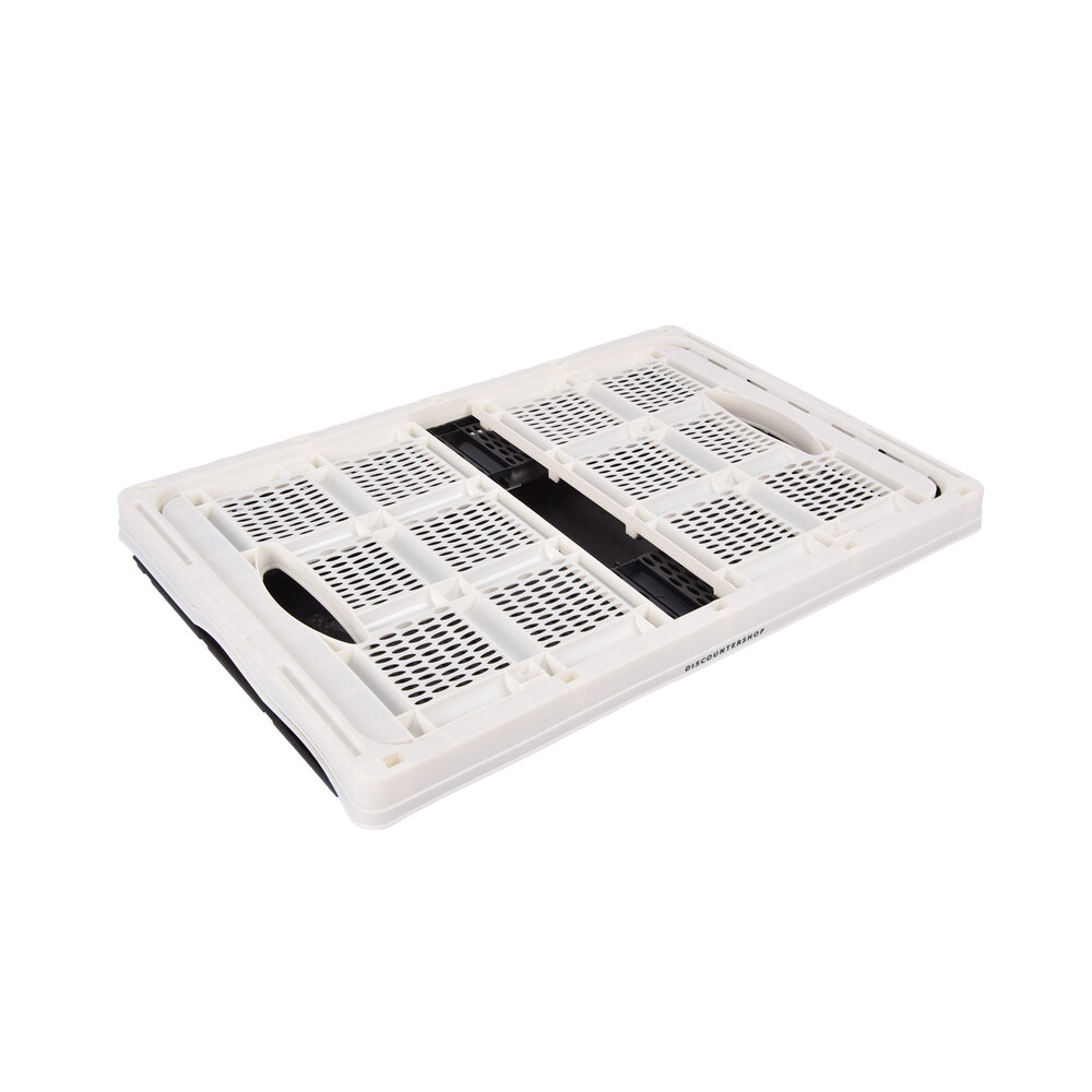 Discountershop Folding Crate with Soft-touch Handles | White Plastic | L50cm x W21cm x H33cm | Stackable Storage Basket for Bathroom, Kitchen, Office | 32 Liters | Easy to Use and Store Valuables Discountershop Folding Crate with Soft-touch Handles | White Plastic | L50cm x W21cm x H33cm | Stackable Storage Basket for Bathroom, Kitchen, Office | 32 Liters | Easy to Use and Store Valuables