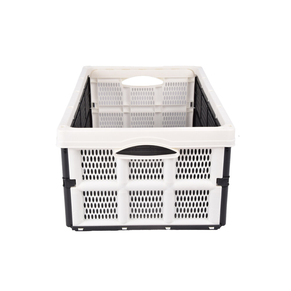 Discountershop Vouwkrat met Soft-touch Handgrepen  | Wit Plastic | L50cm x B21cm x H33cm | Stapelbare Opbergmand voor Badkamer, Keuken, Kantoor | 32 Liter | Eenvoudig in Gebruik en Opslag Waardevolle items