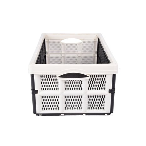 Discountershop Vouwkrat met Soft-touch Handgrepen  | Wit Plastic | L50cm x B21cm x H33cm | Stapelbare Opbergmand voor Badkamer, Keuken, Kantoor | 32 Liter | Eenvoudig in Gebruik en Opslag Waardevolle items