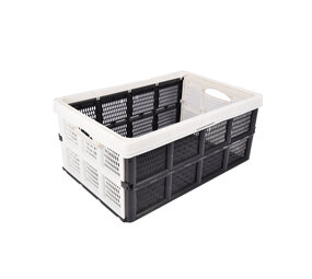 Discountershop Vouwkrat met Soft-touch Handgrepen  | Wit Plastic | L50cm x B21cm x H33cm | Stapelbare Opbergmand voor Badkamer, Keuken, Kantoor | 32 Liter | Eenvoudig in Gebruik en Opslag Waardevolle items