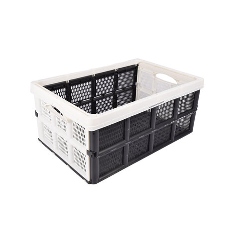 Discountershop Vouwkrat met Soft-touch Handgrepen  | Wit Plastic | L50cm x B21cm x H33cm | Stapelbare Opbergmand voor Badkamer, Keuken, Kantoor | 32 Liter | Eenvoudig in Gebruik en Opslag Waardevolle items