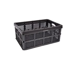 Discountershop Opvouwbare Vouwkrat 32 Liter - Zwart Plastic - Inklapbare Boodschappen Kist - Extra Sterk & Stevig voor Binnen en Buiten - 50x21x33cm