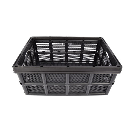Discountershop Foldable Crate 32 Liters - Black Plastic - Collapsible Shopping Box - Extra Strong & Sturdy for Indoor and Outdoor Use - 50x21x33cm | Perfect for Secure Storage of Clothing, Toys & Groceries