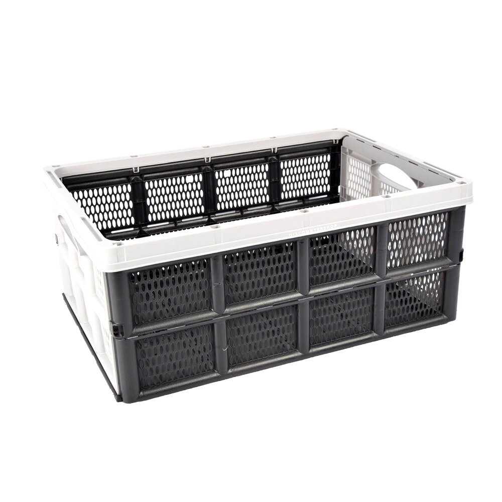 Discountershop Foldable Storage Crate 32L Black White - Collapsible Grocery Crate with Handles - Recycled Plastic Storage Box for Home, Camping, DIY and Travel Discountershop Foldable Storage Crate 32L Black White - Collapsible Grocery Crate with Handles - Recycled Plastic Storage Box for Home, Camping, DIY and Travel