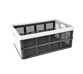 Discountershop Opvouwbaar Vouwkrat 32L - Zwart Wit Krat van Gerecycled Plastic met Handgrepen