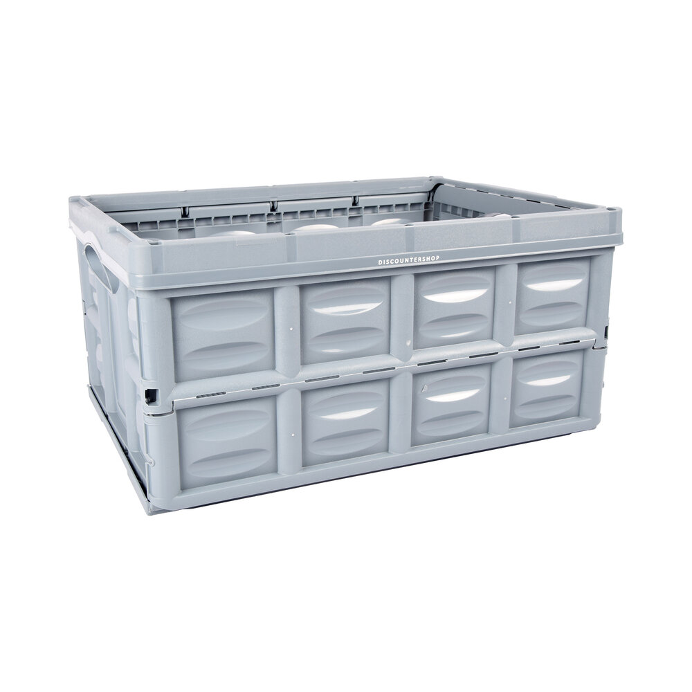 Discountershop Foldable 45L Utility Crate with Handles - Heavy Duty Collapsible Storage Box for Groceries, Camping Gear, Garage Tools, Garden and Warehouse - Blue
