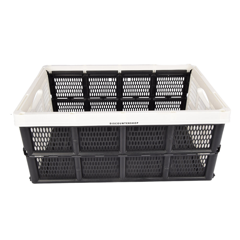 Discountershop Handy Foldable Folding Crate - Folding Box - 32 Liters - Plastic - White - With Two Side Handles - Collapsible Box - Dimensions: 48cm x 35cm x 24cm