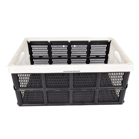 Discountershop Handy Foldable Folding Crate - Folding Box - 32 Liters - Plastic - White - With Two Side Handles - Collapsible Box - Dimensions: 48cm x 35cm x 24cm