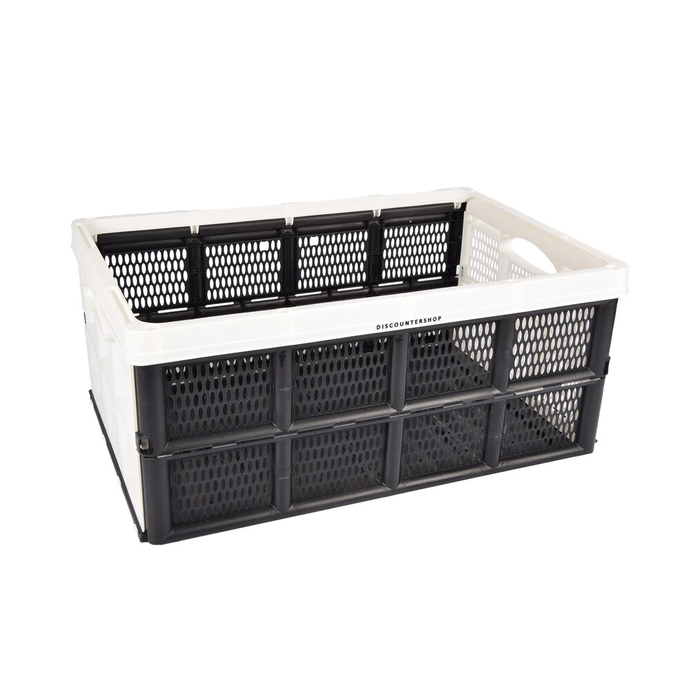 Discountershop Handy Foldable Folding Crate - Folding Box - 32 Liters - Plastic - White - With Two Side Handles - Collapsible Box - Dimensions: 48cm x 35cm x 24cm
